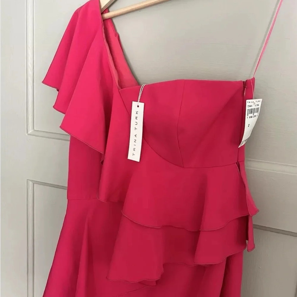 NWT Trina Turk Single Shoulder Coral Cocktail Dress Size 2 - Picture 5 of 6
